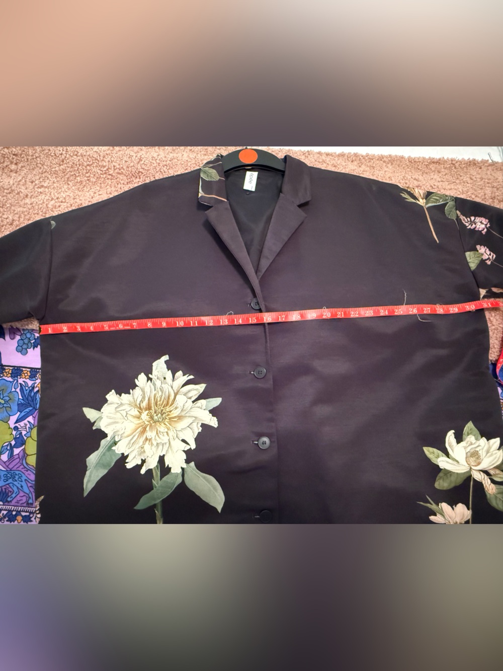 Epee From Paris - French Black Floral Textured Satin Oversized Long Blazer/Coat - Picture 14 of 16